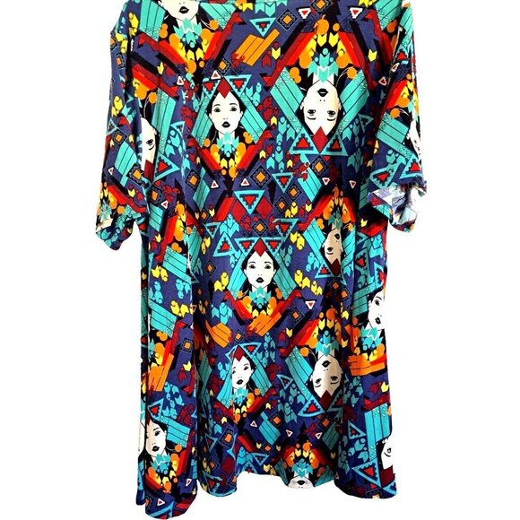 LuLaRoe Women's 2XL Multicolor Short Sleeve Tunic Faces and Geometric Shapes - Picture 3 of 6